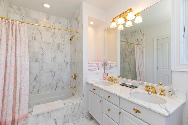 Bathroom, Dual Sink Vanities, Interior, Marble, Marble Walls, Recessed Lighting