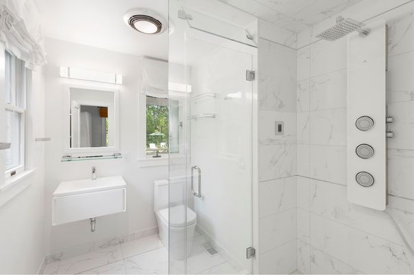 Bathroom, Glass Shower, Interior, Marble, Marble Walls
