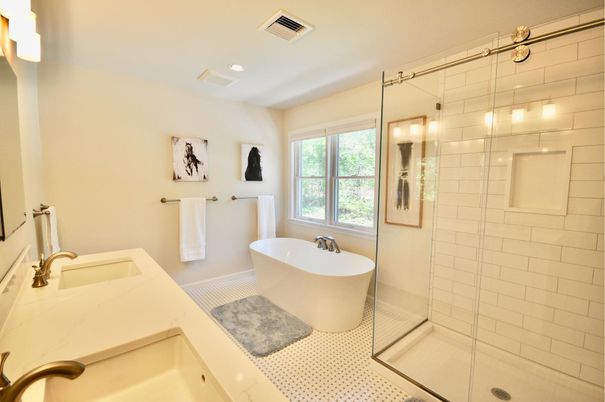Bathroom, Dual Sink Vanities, Free Standing Baths, Glass Shower, Interior, Recessed Lighting