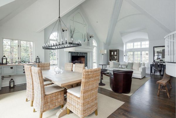 Dining room, Fireplace, Interior, Living room, Pendant Lights, Piano, Wood Texture Flooring