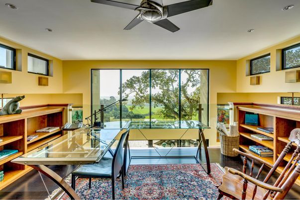 Home Office, Interior, Recessed Lighting, Wood Texture Flooring