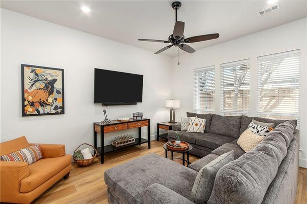 Interior, Living room, Recessed Lighting, Wood Texture Flooring