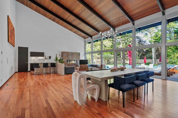 Dining room, Fireplace, Interior, Living room, Wooden Beams, Wooden Ceilings, Wood Texture Flooring