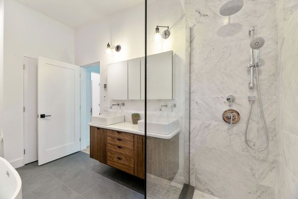 Bathroom, Glass Shower, Interior, Marble Walls