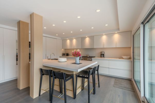 Interior, Kitchen, Recessed Lighting, Wood Texture Flooring
