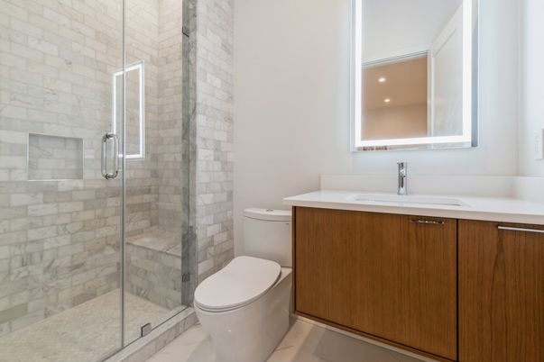Bathroom, Glass Shower, Interior, Recessed Lighting