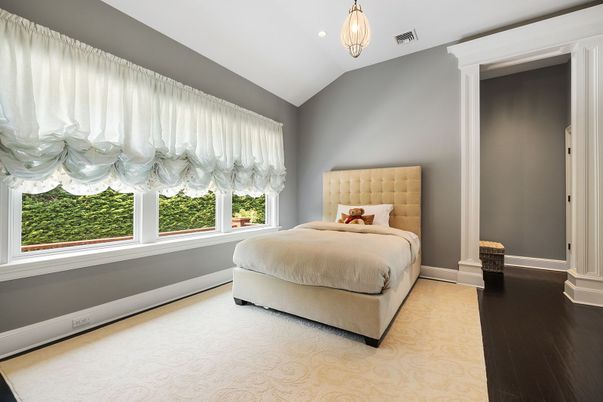 Bedroom, Interior, Pendant Lights, Wood Texture Flooring