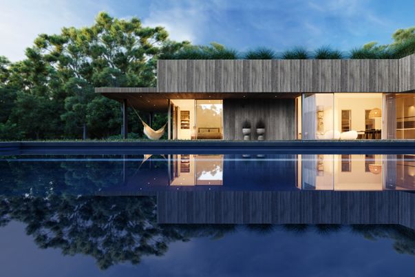 Exterior, Facade, Pool, Modern