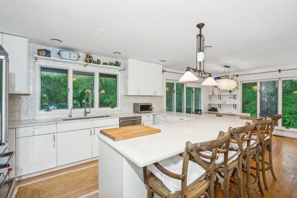Chandelier, Interior, Kitchen, Pendant Lights, Recessed Lighting, Wood Texture Flooring