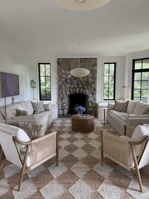 Fireplace, Interior, Living room, Pendant Lights, Stone Walls