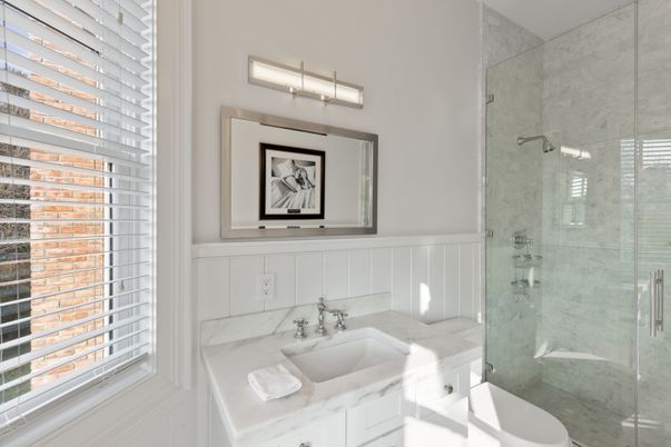 Bathroom, Glass Shower, Interior, Marble Walls