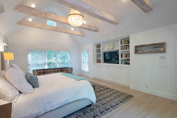 Bedroom, Interior, Recessed Lighting, Wooden Beams, Wood Texture Flooring