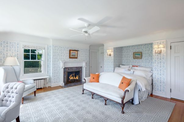 Bedroom, Fireplace, Interior, Wood Texture Flooring