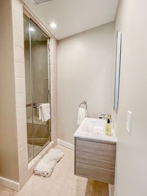 Bathroom, Glass Shower, Interior, Recessed Lighting