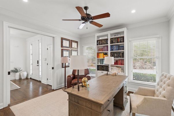 Home Office, Interior, Recessed Lighting, Wood Texture Flooring