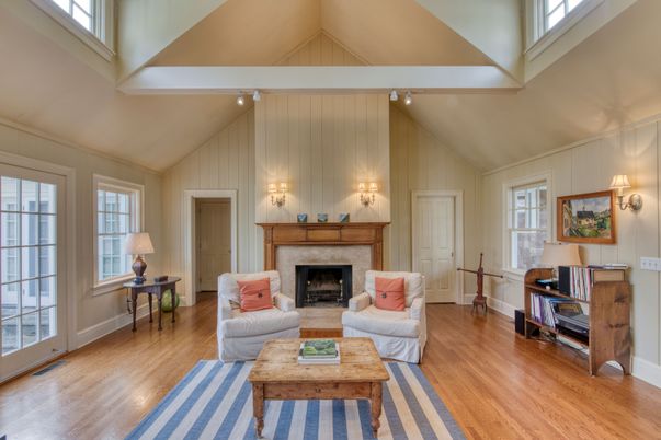 Fireplace, Interior, Living room, Pendant Lights, Wood Texture Flooring