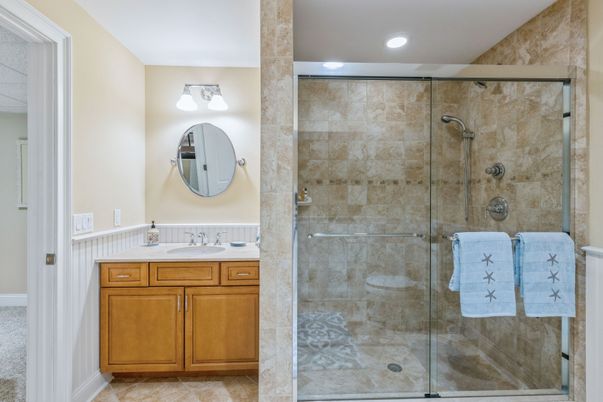 Bathroom, Glass Shower, Interior, Recessed Lighting