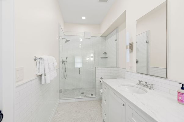 Bathroom, Dual Sink Vanities, Glass Shower, Interior, Recessed Lighting