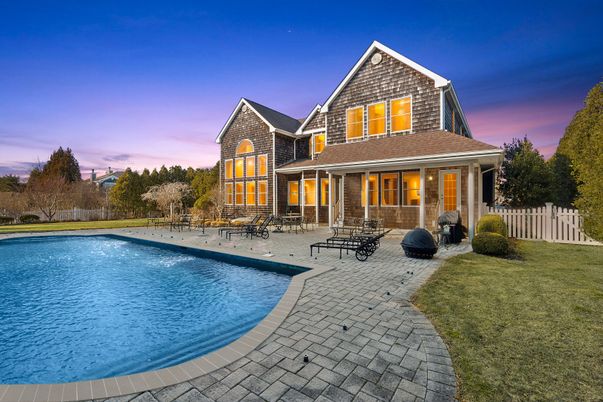 Exterior, Facade, Pool, Brick Traditional