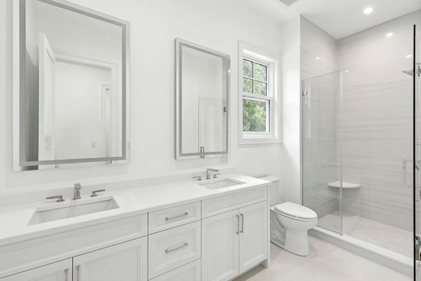 Bathroom, Dual Sink Vanities, Glass Shower, Interior, Recessed Lighting