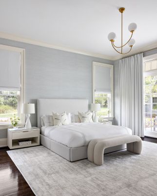 Bedroom, Interior, Pendant Lights, Wood Texture Flooring