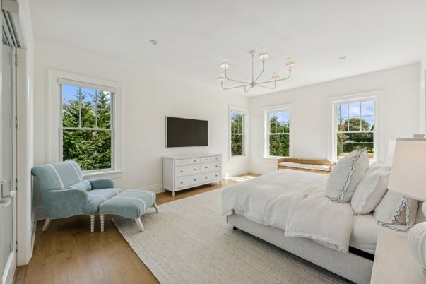 Bedroom, Chandelier, Interior, Wood Texture Flooring