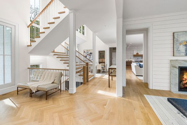 Fireplace, Interior, Recessed Lighting, Wood Texture Flooring
