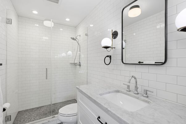 Bathroom, Glass Shower, Interior, Recessed Lighting