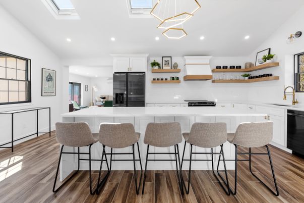 Interior, Kitchen, Pendant Lights, Recessed Lighting, Wood Texture Flooring