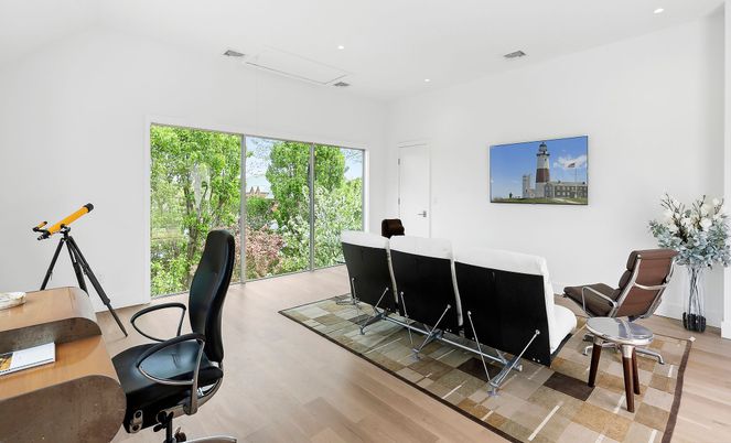 Home Office, Interior, Recessed Lighting, Wood Texture Flooring