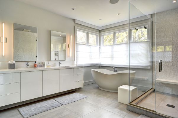 Bathroom, Dual Sink Vanities, Free Standing Baths, Glass Shower, Interior, Recessed Lighting