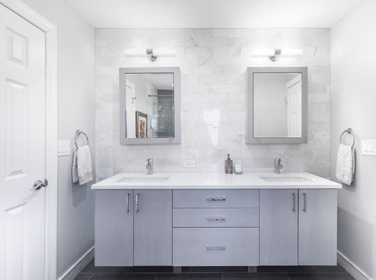 Bathroom, Dual Sink Vanities, Interior, Marble Walls