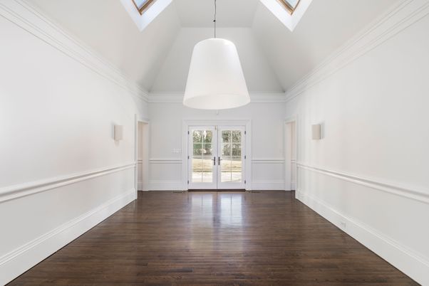 Empty room, Interior, Pendant Lights, Wood Texture Flooring