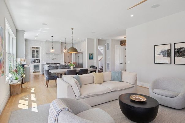 Dining room, Interior, Kitchen, Living room, Pendant Lights, Recessed Lighting, Wood Texture Flooring