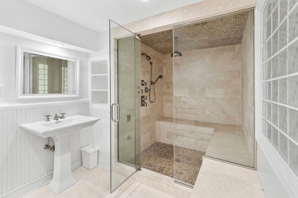 Bathroom, Glass Shower, Interior, Recessed Lighting
