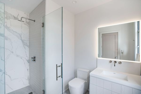 Bathroom, Interior, Marble Walls, Recessed Lighting