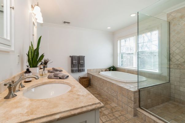 Bathroom, Glass Shower, Interior, Recessed Lighting