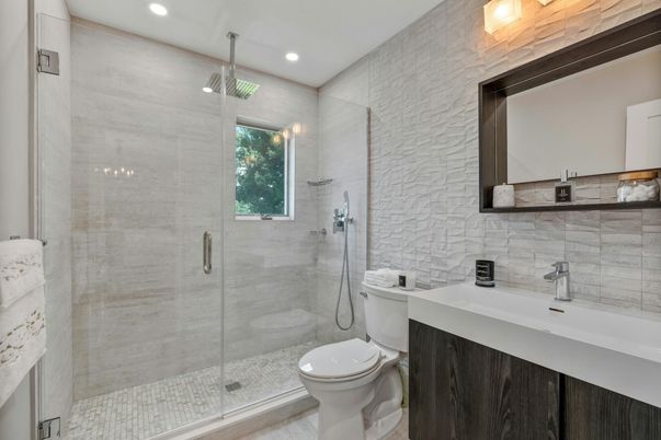 Bathroom, Glass Shower, Interior, Recessed Lighting