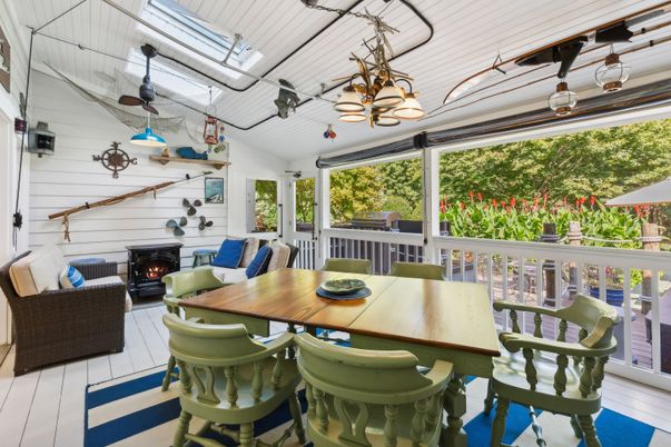Dining room, Fireplace, Interior, Living room, Sun Room