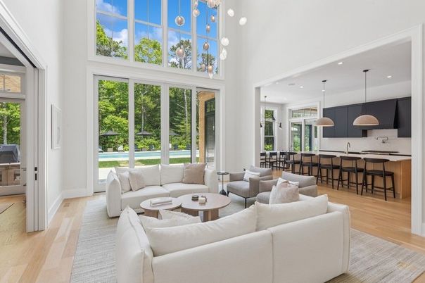 Interior, Kitchen, Living room, Pendant Lights, Recessed Lighting, Wood Texture Flooring