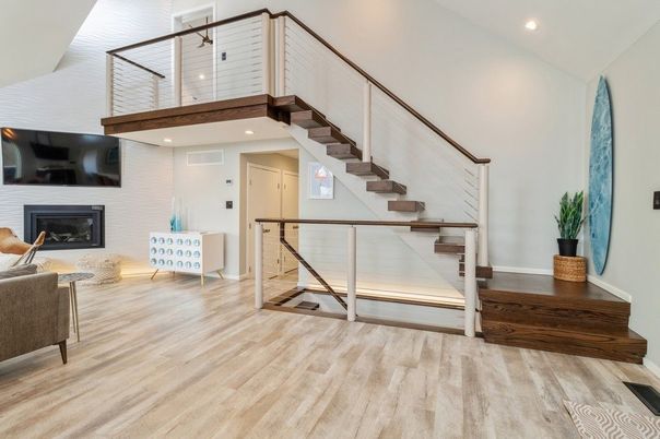 Fireplace, Interior, Recessed Lighting, Wood Texture Flooring
