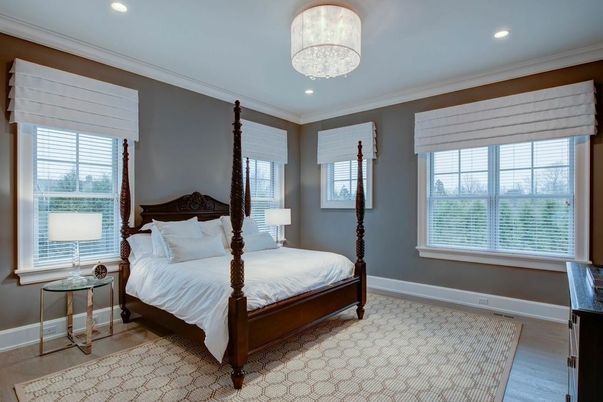 Bedroom, Chandelier, Interior, Recessed Lighting, Wood Texture Flooring