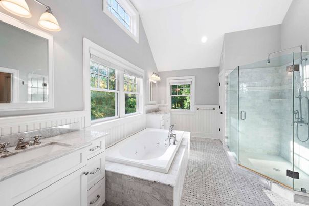 Bathroom, Dual Sink Vanities, Glass Shower, Interior, Recessed Lighting
