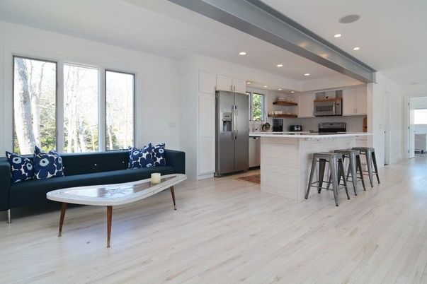 Interior, Kitchen, Living room, Recessed Lighting, Stainless Steel Appliances, Wood Texture Flooring