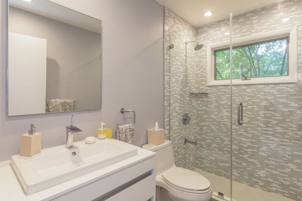 Bathroom, Glass Shower, Interior, Recessed Lighting