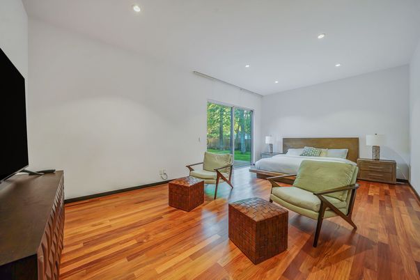 Bedroom, Interior, Recessed Lighting, Wood Texture Flooring