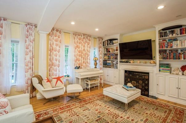 Fireplace, Interior, Piano, Recessed Lighting, Wood Texture Flooring