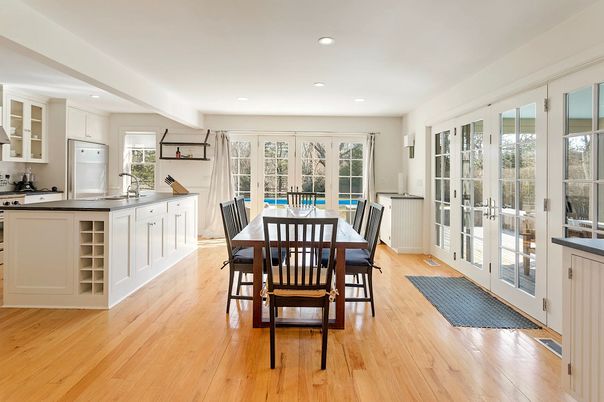 Dining room, Interior, Kitchen, Recessed Lighting, Wood Texture Flooring