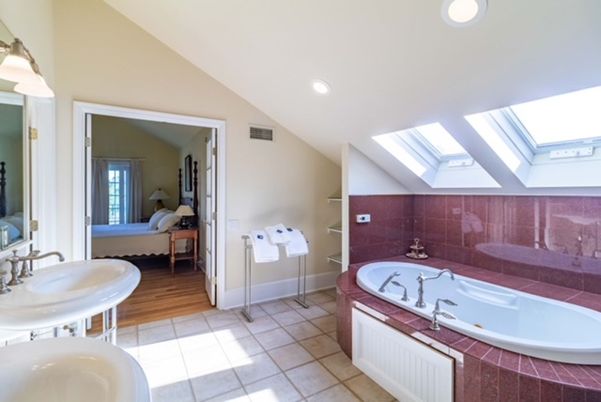 Bathroom, Bedroom, Dual Sink Vanities, Interior, Recessed Lighting, Tile Countertops, Wood Texture Flooring