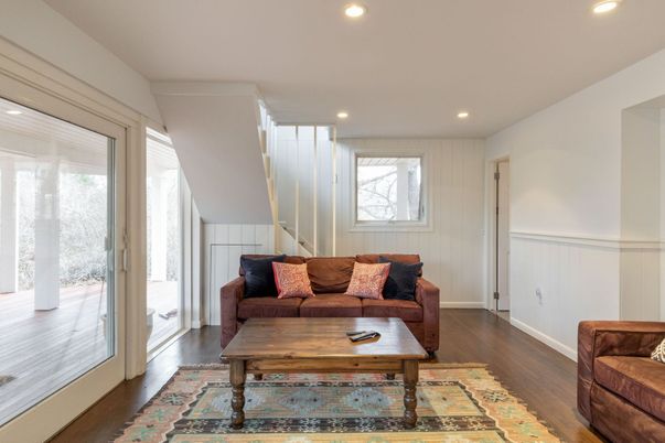 Interior, Living room, Recessed Lighting, Wood Texture Flooring